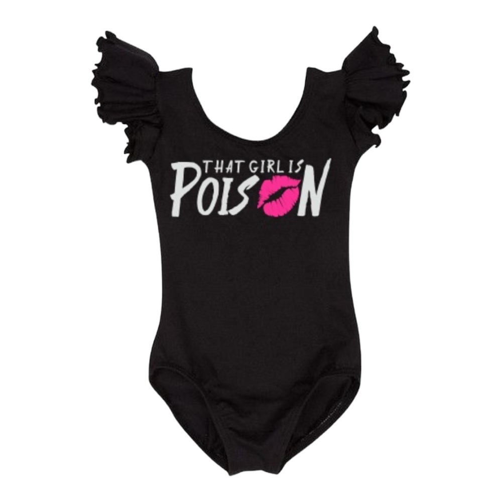 👚2/$10👗3/$12 That Girl Is Poison Black Flutter Sleeve Leotard XXS 12 - 24M
